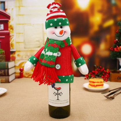 Festive Christmas wine bottle socks in vibrant colors, perfect for holiday decor