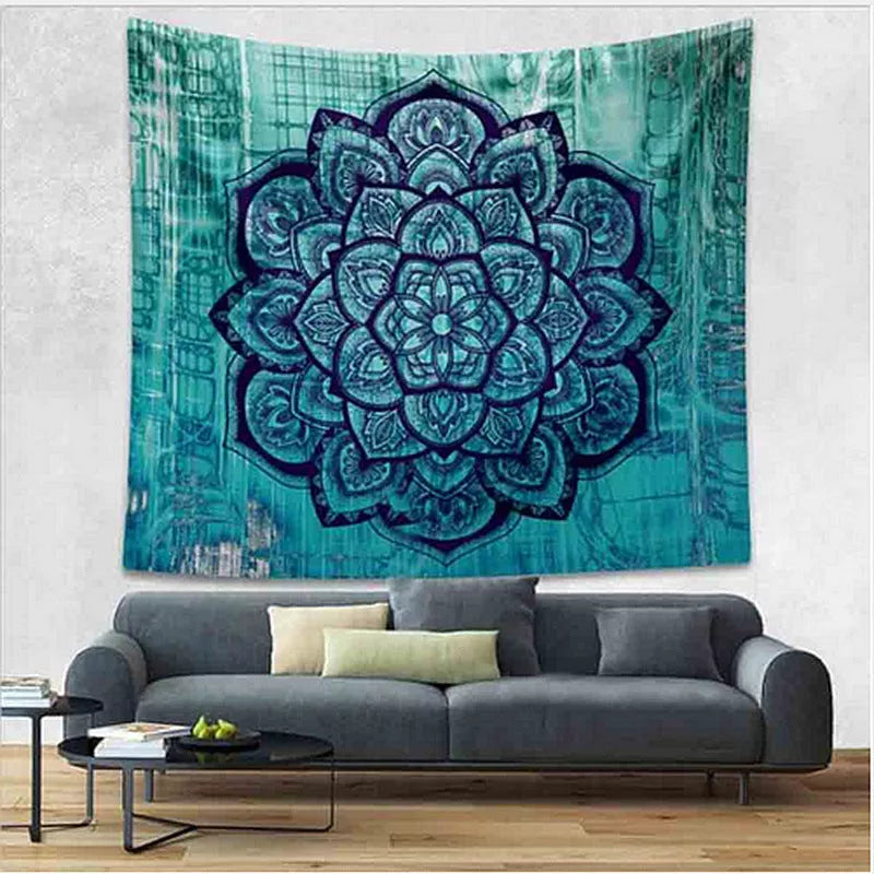 3D digital printing polyester elephant mandala tapestry in vibrant colors
