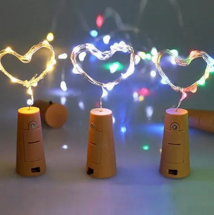 Copper wire LED string light with 20 bulbs wrapped around wine bottle for decorative lighting