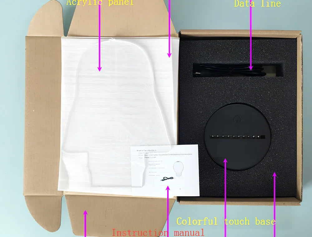 3D night light with touch controls and remote, seven colour options, acrylic construction with ABS base