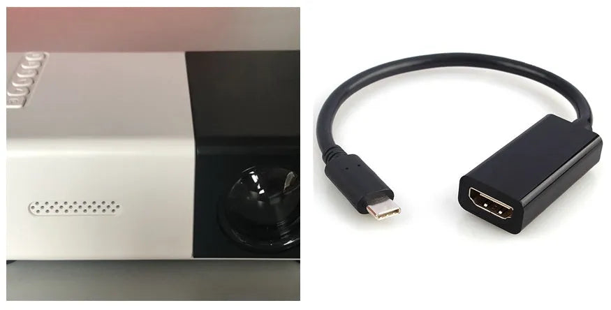 Compact black HD 1080P mini digital projector showing front projection design