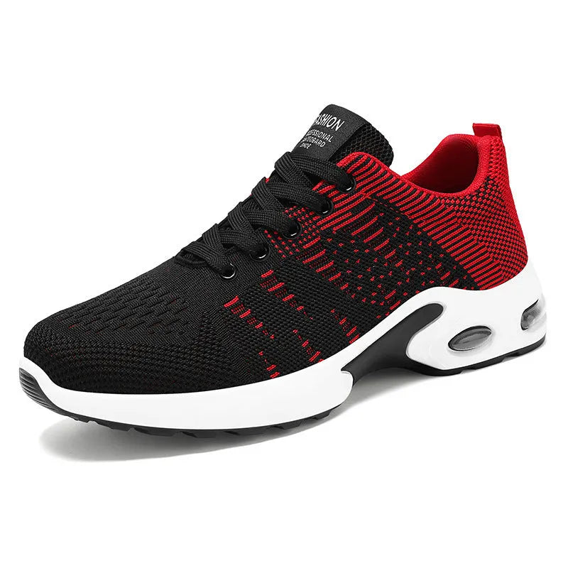 Men's Flyknit mesh casual sneakers in black and blue colour with round toe and lace-up front