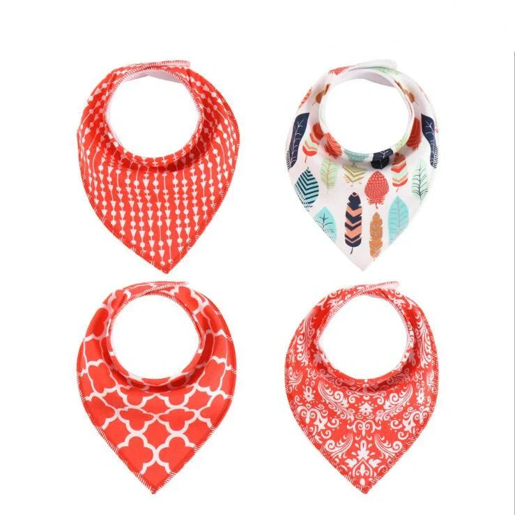 Stylish baby bibs and burp cloths featuring trendy arrow, wave, and triangle designs in soft, absorbent cotton