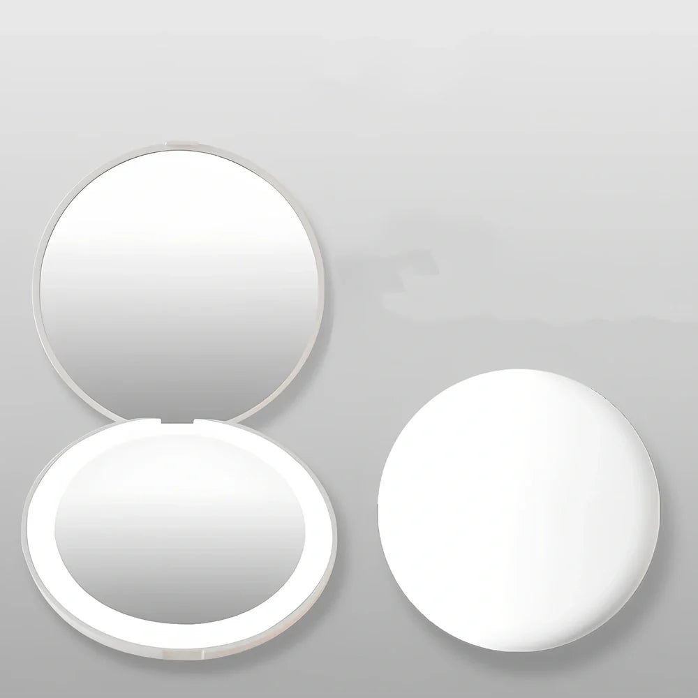 Mini LED makeup mirror with dual magnification and 80 LED lights in compact 90mm design