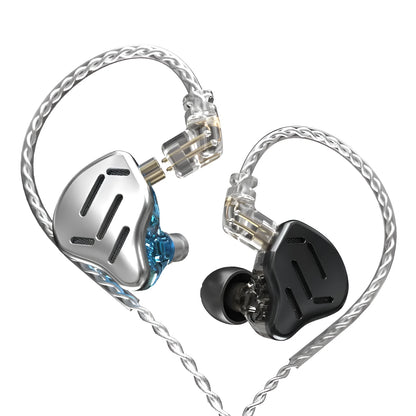 KZ ZAX hybrid driver in-ear headphones in Black or Silver blue with 3.5mm L-bend plug