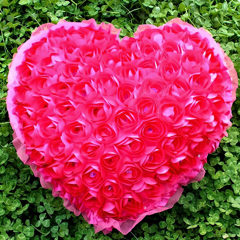Red rose heart shaped plush pillow, 40x35cm medium size with PP cotton fill, lightweight at 350g for romantic gifts