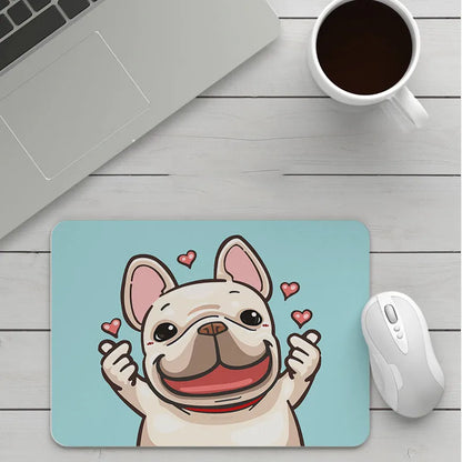 Customisable thick cartoon mouse pad with non-slip base, showing sample patterns like strawberry, cat, and whale designs.
