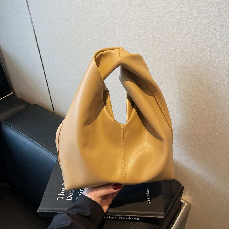Women's dumpling-shaped casual handbag in PU with folded stitching and sandwich pocket