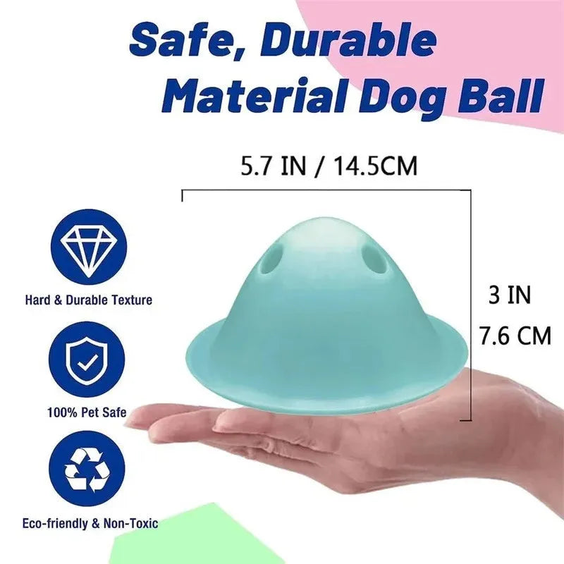 Green interactive dog chew puzzle toy with hidden treat slots on a flat base.