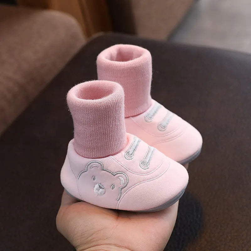 Baby cloth shoes in pink, blue, or khaki with non-slip sole, indoor toddler shoes, inner lengths 11cm to 13cm
