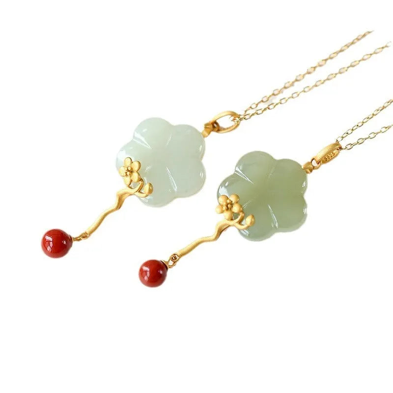 Flower inlaid pendant necklace on cross chain, retro geometric clavicle chain with electroplated finish.