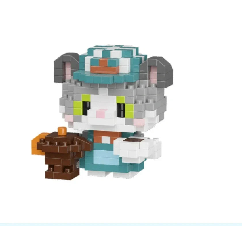 Micro-particle building blocks forming Coffee Cat cartoon doll with small diamond particles