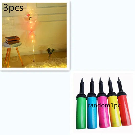 Transparent LED luminous balloon rose bouquet with artificial flowers and illuminated lights