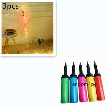 Transparent LED luminous balloon rose bouquet with artificial flowers and illuminated lights