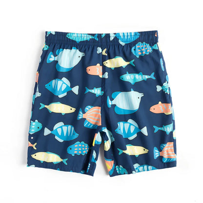 Children's quick-dry swimming trunks with cactus pattern, elastic waistband, boxer-style design