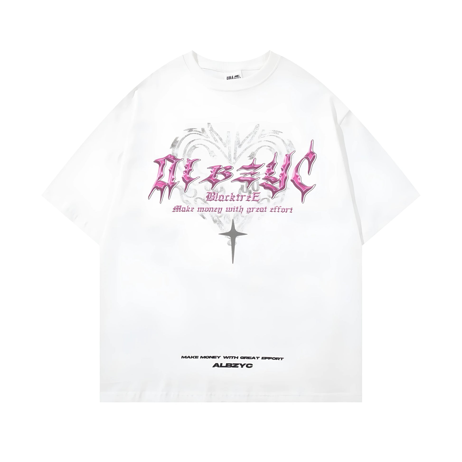 Men's loose fit cotton t-shirt with fashion print in white and black colours