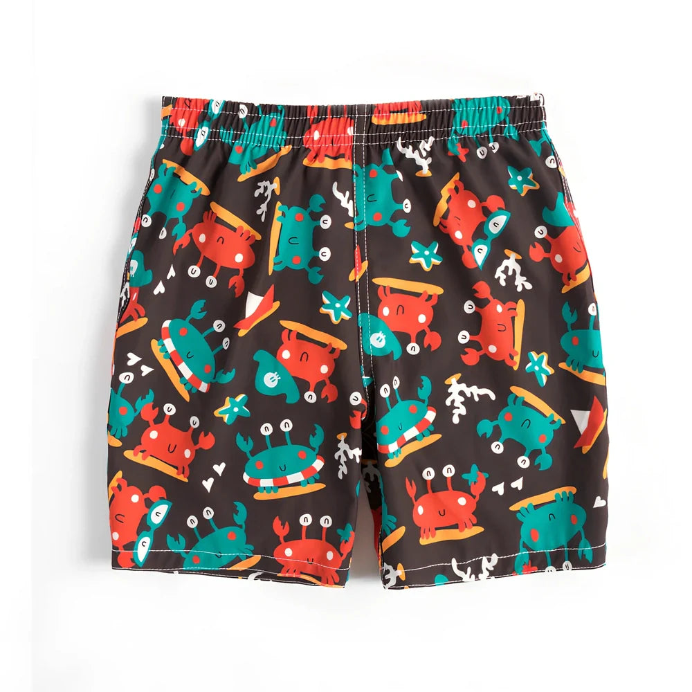 Children's quick-dry swimming trunks with cactus pattern, elastic waistband, boxer-style design