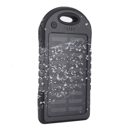 Portable solar charger with 4000mAh battery in black, compact and durable for outdoor use