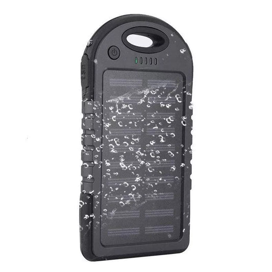 Portable solar charger with 4000mAh battery in black, compact and durable for outdoor use