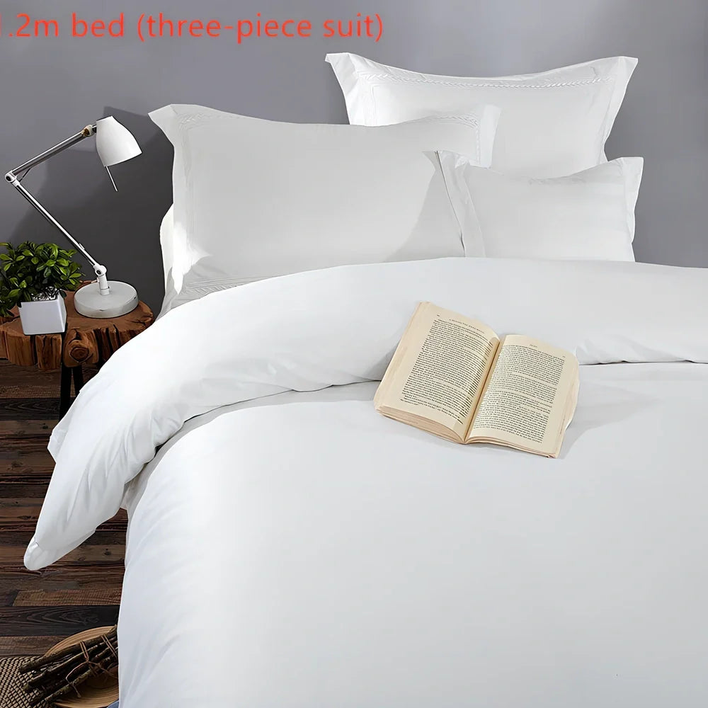 Four-piece 100% cotton satin bedding set for 1.8m bed: 250x240cm duvet cover, 260x280cm flat sheet, 180x200cm fitted sheet with 25cm depth, two 60x90cm pillowcases