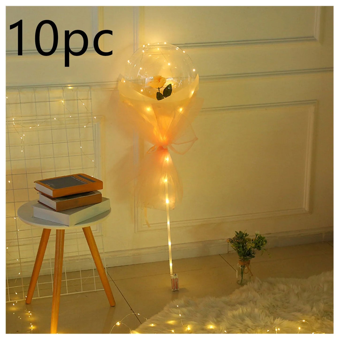 Transparent LED luminous balloon rose bouquet with artificial flowers and illuminated lights