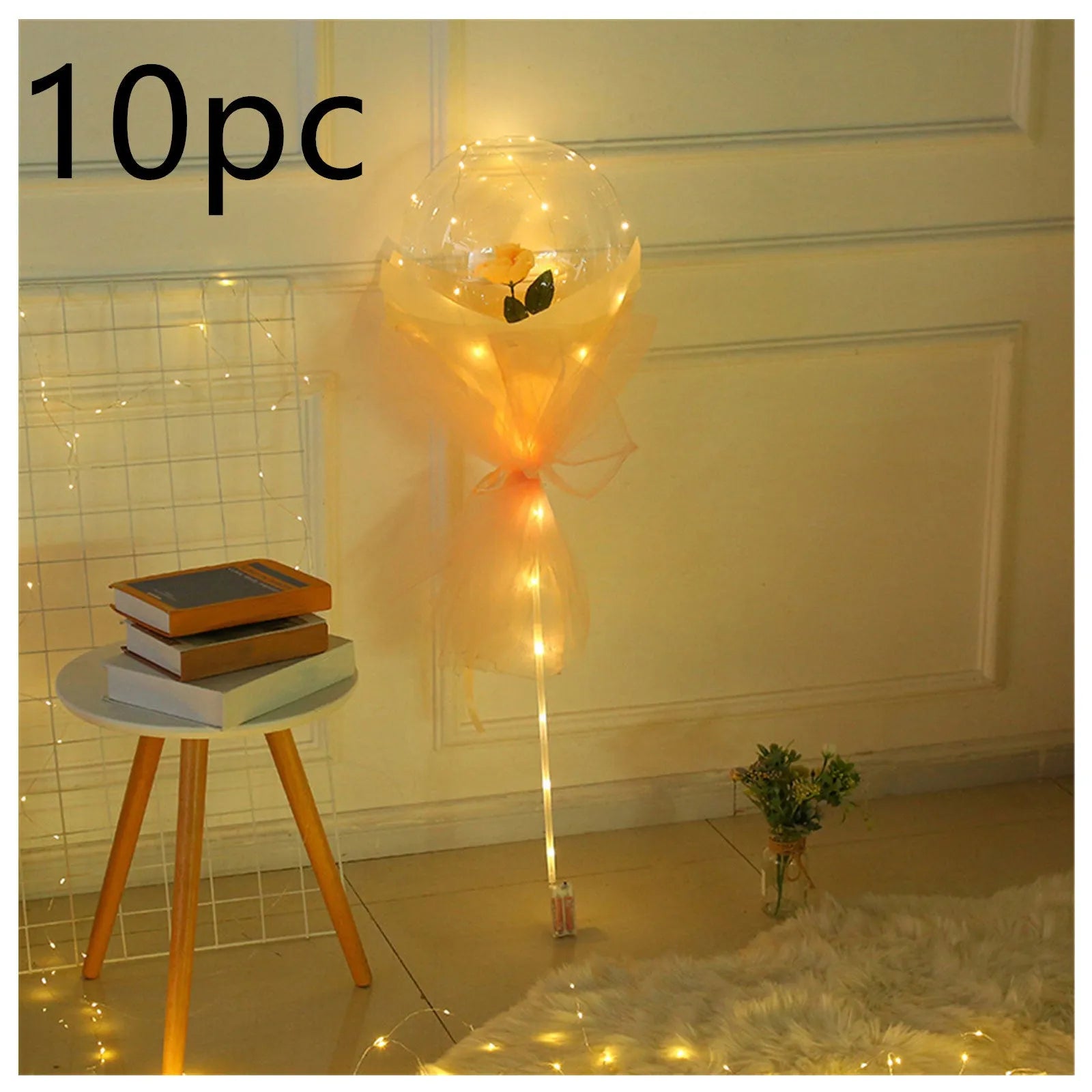Transparent LED luminous balloon rose bouquet with artificial flowers and illuminated lights