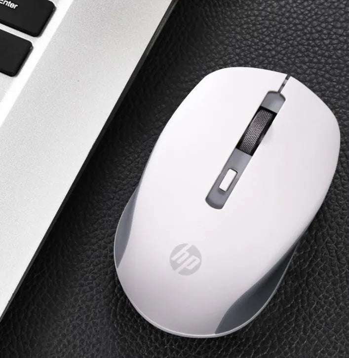 Silent wireless mouse in black or white with USB receiver and quiet click buttons for computer use