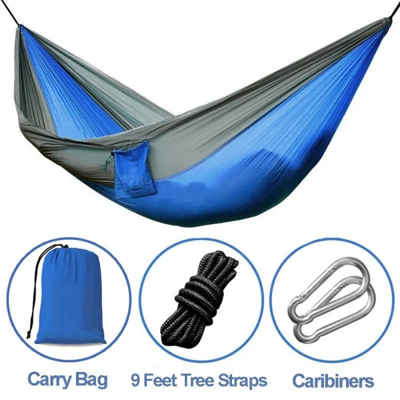 Durable and lightweight parachute hammock in various outdoor-friendly color options