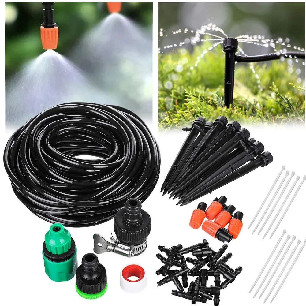 Automatic irrigation system with 20m PVC piping and adjustable 60cm spray diameter for garden watering