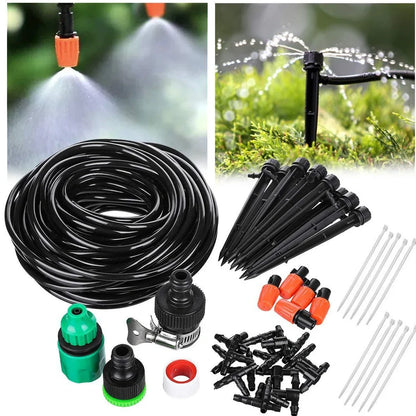 Automatic irrigation system with 20m PVC piping and adjustable 60cm spray diameter for garden watering