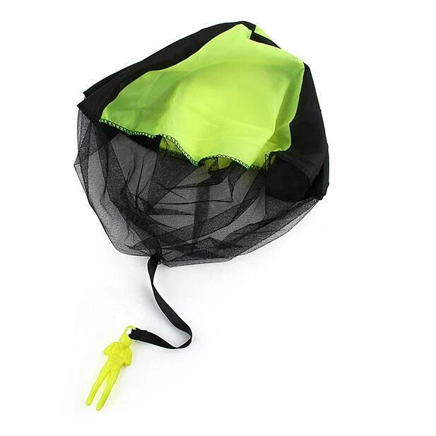 Colorful paratrooper toy parachute with soldier figure, designed for outdoor fun and educational play