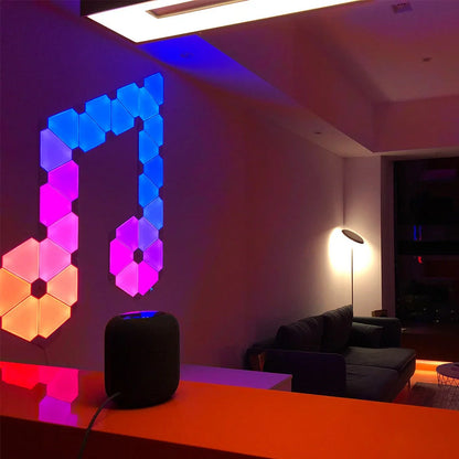 Nine square LED panels arranged in grid with colourful illumination, voice control and music synchronisation features