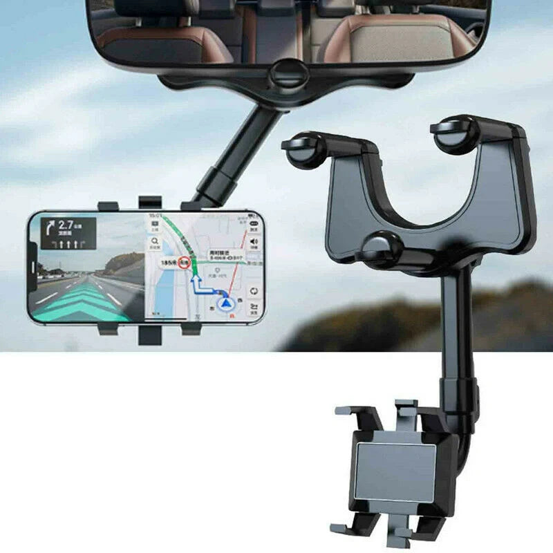 Black car rearview mirror swivel navigation bracket for secure device mounting