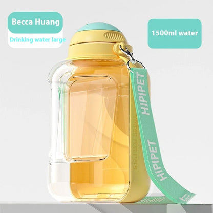 Portable 2-in-1 dog and cat water bowl with food container, available in white, yellow, and grey colors