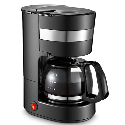 Black automatic drip coffee maker with glass pot, 0.65L capacity for 4-6 cups