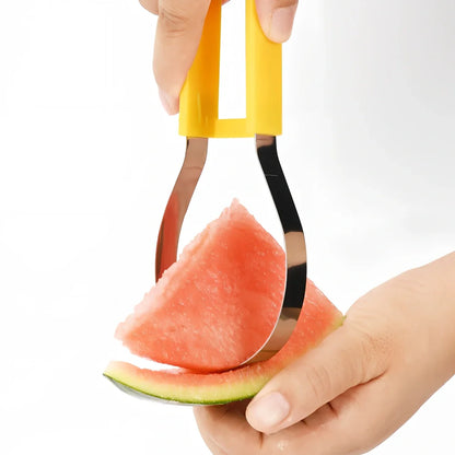 Three nested fruit tools showing V-shaped carver, large scoop and small scoop with PP plastic handles
