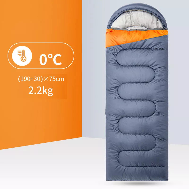 Outdoor Camping Portable Warm Trip Sleeping Bag for Adults in cyan and grey orange options