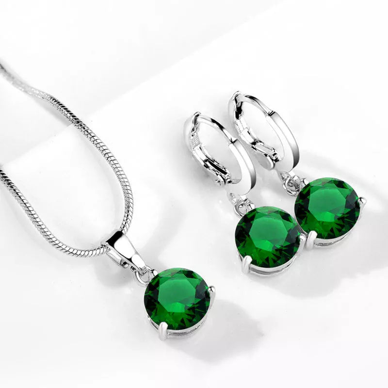 Water Drop Necklace and Earring Set with zircon gemstones in various colors