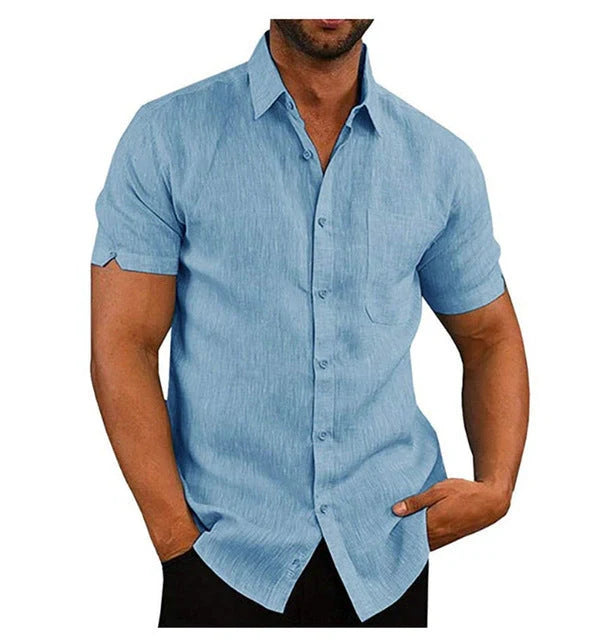 Men's short sleeve summer shirt in various colors with drop shoulder sleeve design
