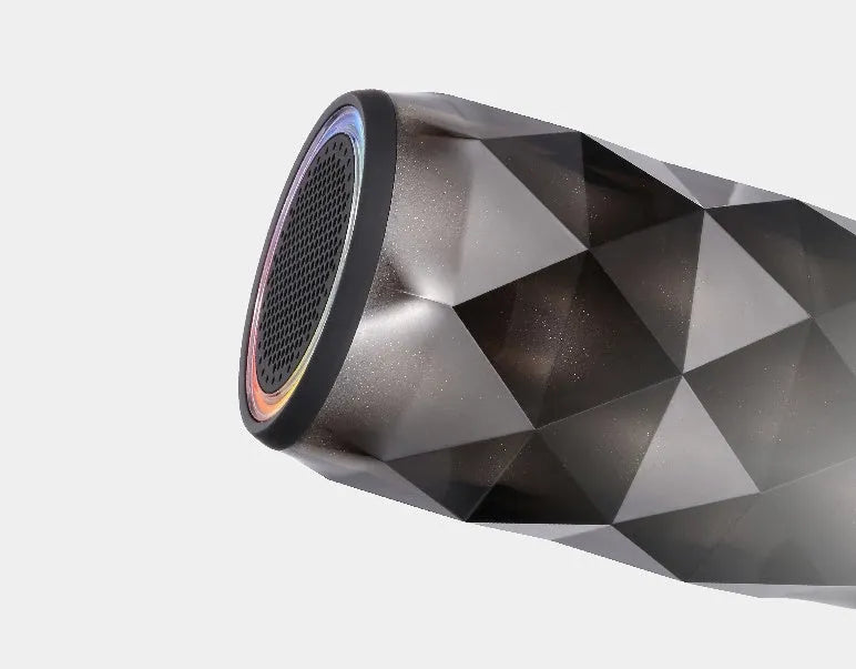 Black crystal diamond-cut Coke can shaped Bluetooth speaker with colourful starry sky LED lighting.