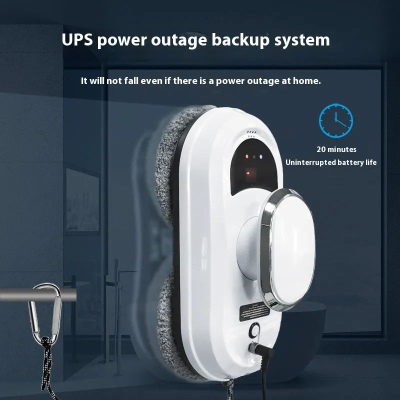 White high altitude cleaning machine with remote control and cleaning accessories on white background