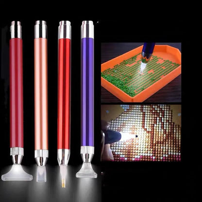 Luminous aluminium alloy diamond painting drill pen in blue, gold, or red colour