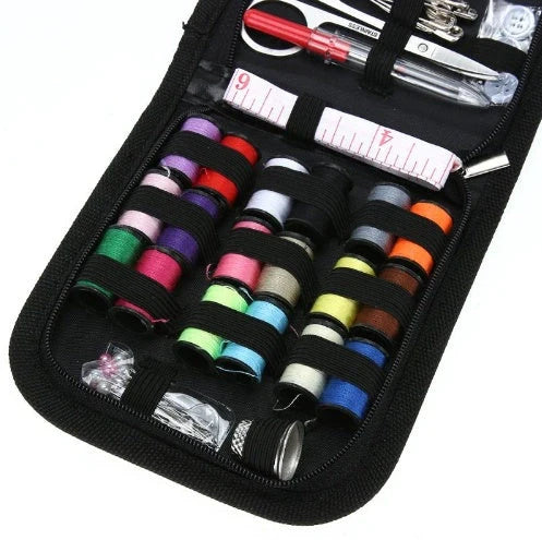 Compact Home Sewing Kit with 98 accessories including needles, pins, and scissors