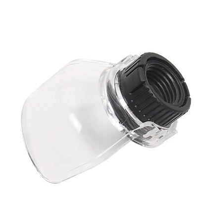 Transparent plastic horn safety cover for Delta angle grinder, showing clear face shield.