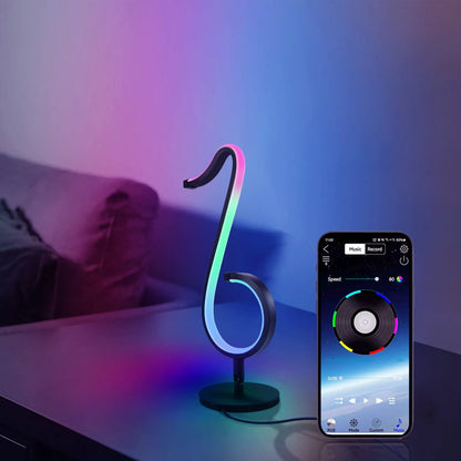 Black rotating LED atmosphere light with mobile app control and USB power connection