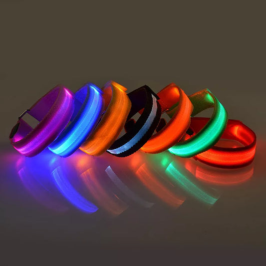 LED Illuminated Arm Band for night running safety with adjustable fit and multiple colors