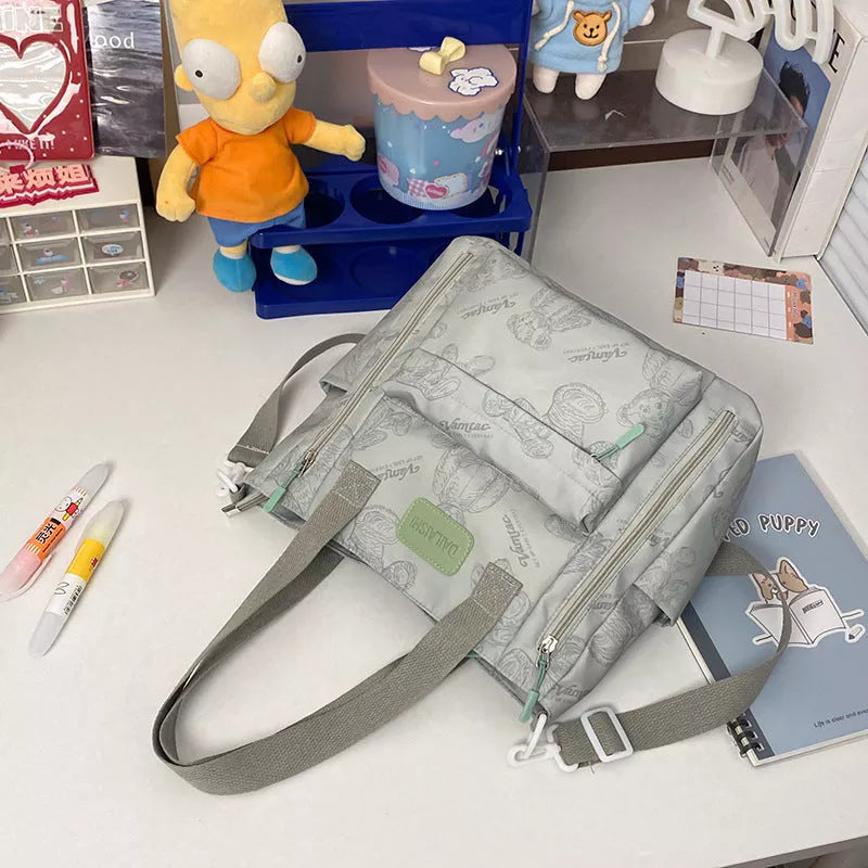 Bear print large capacity tote bag with single shoulder strap in multiple colors