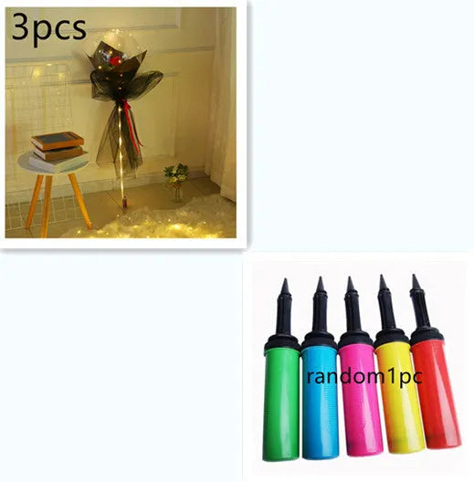 Transparent LED luminous balloon rose bouquet with artificial flowers and illuminated lights