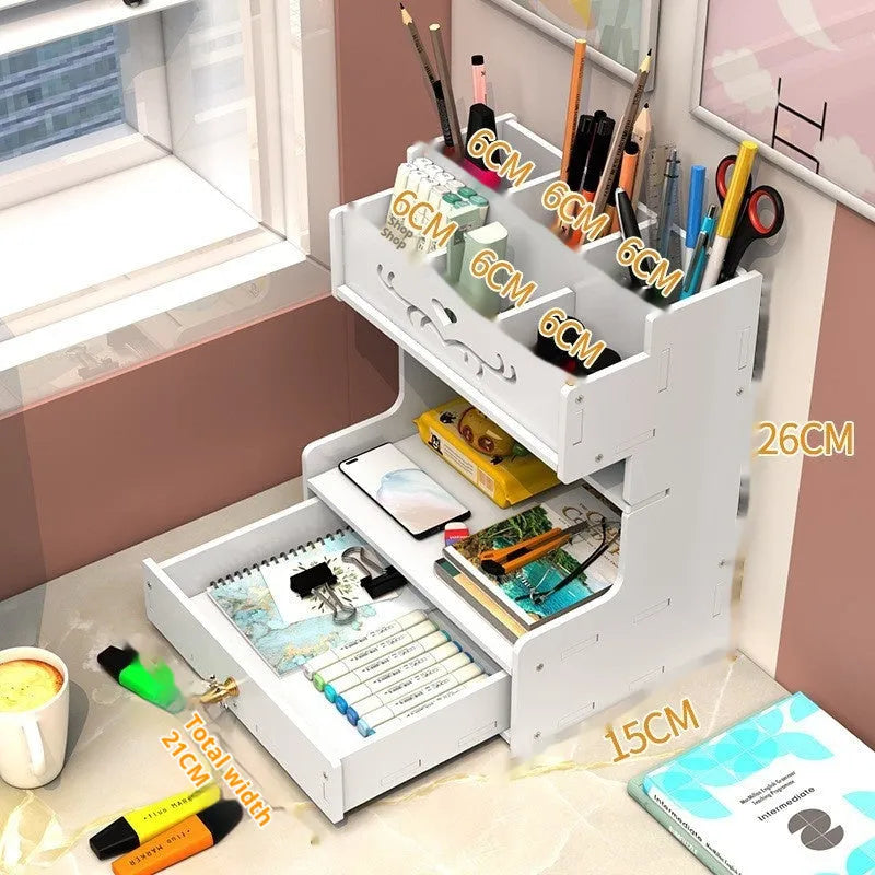 Square plastic pen holder storage box with multiple grid compartments for stationery organisation.