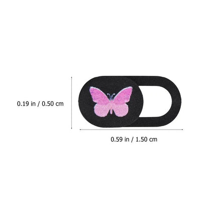 Black ABS webcam cover slider for laptops and tablets, 1.5cm x 0.5cm x 0.1cm, with strong adhesive tape